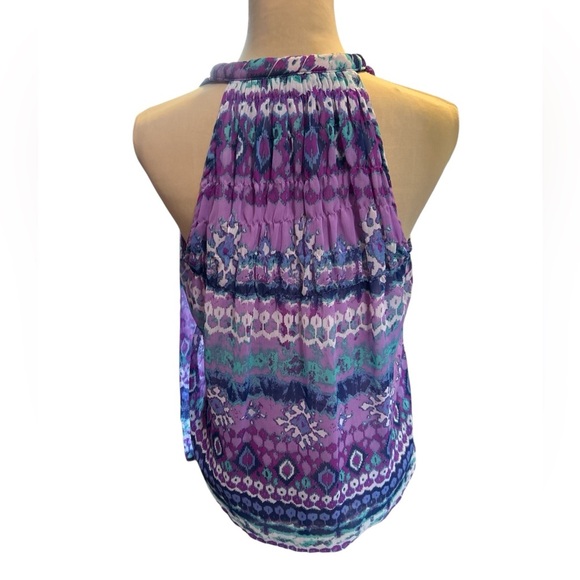 Anthropologie Adiva Purple Boho Pattern Halter Style Top Front Tie Lined Medium. - Picture 3 of 10